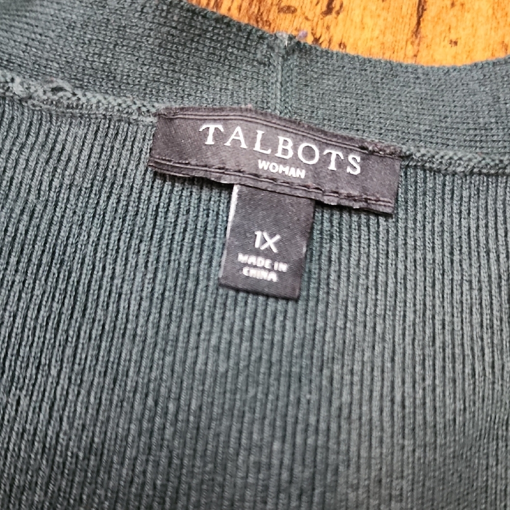 TALBOTS | Forest Green Longline Ribbed Duster Cardigan Open Front Plus | 1X - Picture 4 of 12